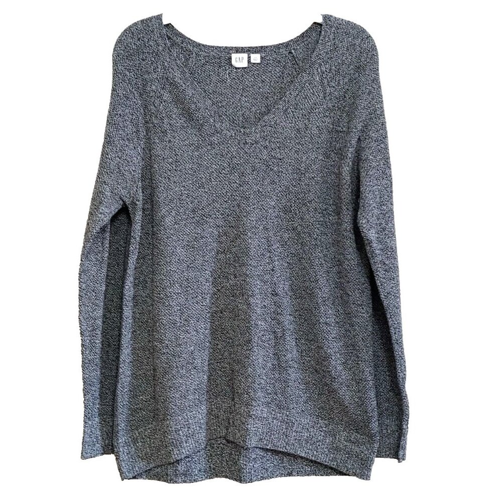 Gap Sweater Gray V Neck Pullover Womens Size Large Long Sleeve